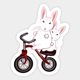 bunny rabbits on a bicycle- cute bunny rabbit peeking out Sticker